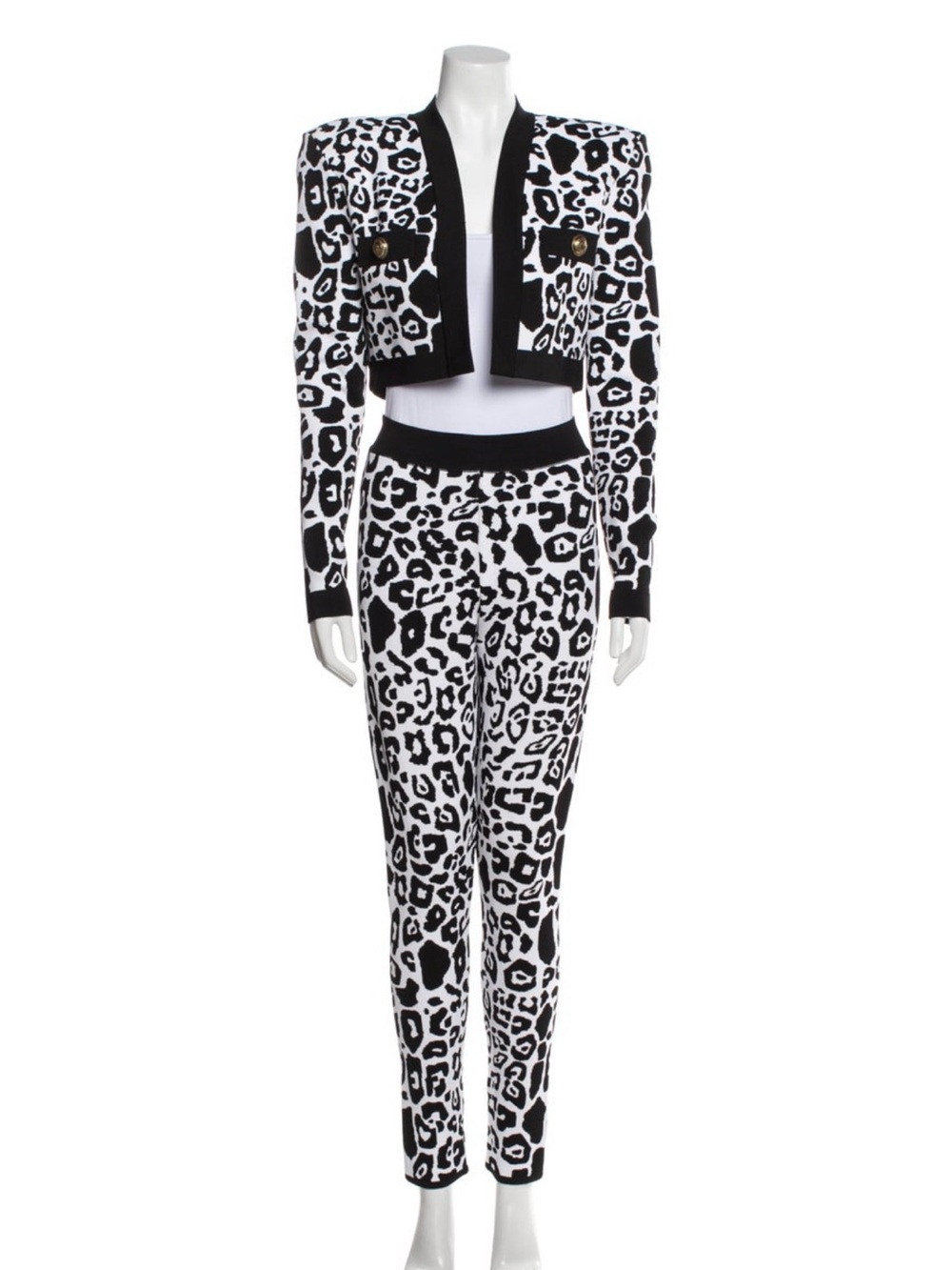Balmain Black & White Leopard Print Skinny Pants